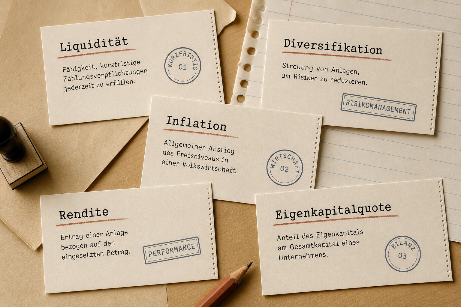 Begriffskarten und Stempelmotive zum Haushaltsglossar